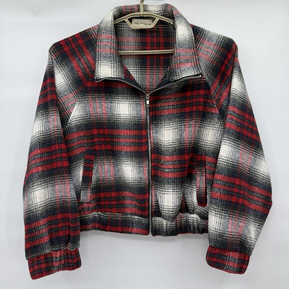 The Nines Flannel‎ Bomber Jacket Red Black White Plaid Size Medium Pockets Soft - Picture 1 of 8